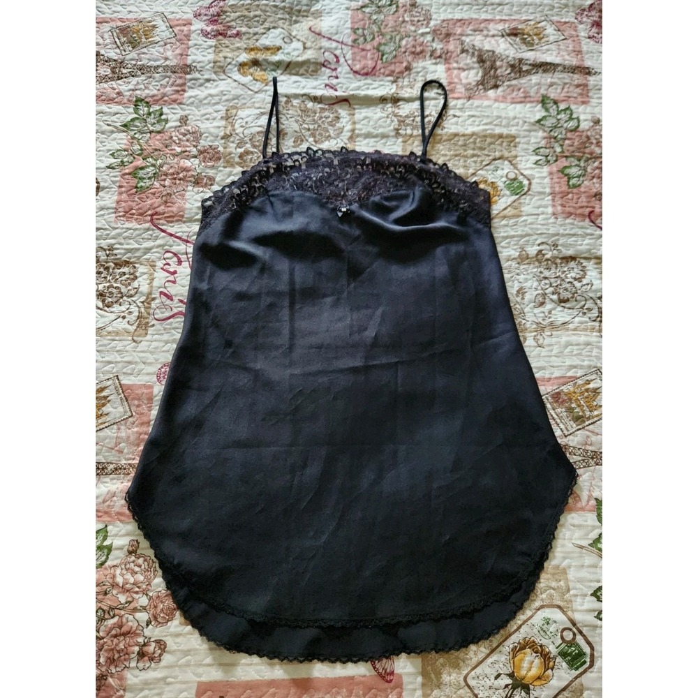 Wacoal Womens Sleep Dress Black Lace Trim Spaghetti Straps Sleepwear Babydoll M